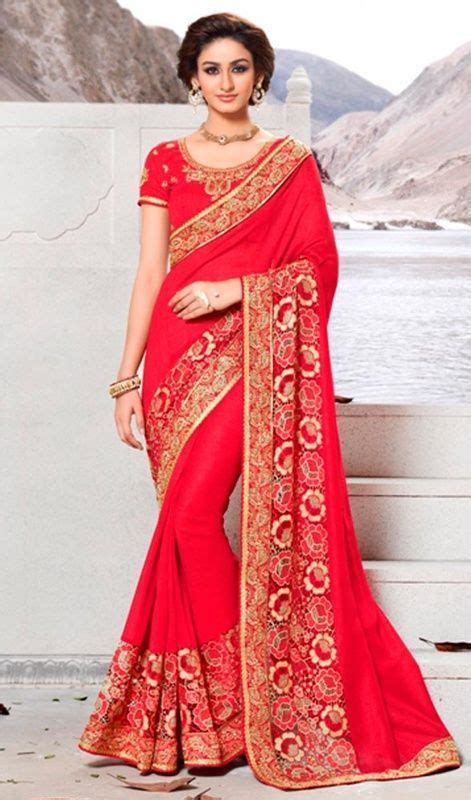 Embroidered Sari In Red Color Bhagalpuri Silk Party Wear Sarees