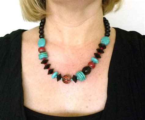 Eclectic Turquoise And Glass Statement Necklace Sasha Max Studio On