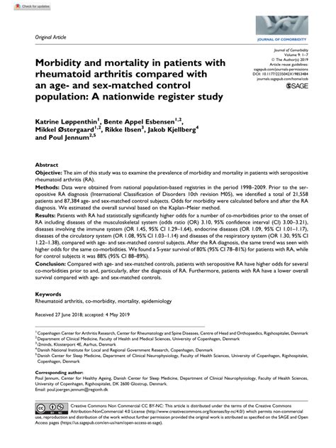 Pdf Morbidity And Mortality In Patients With Rheumatoid Arthritis Compared With An Age And