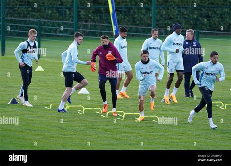 West Ham United Players During A Training Session At Rush Green Training Ground Romford