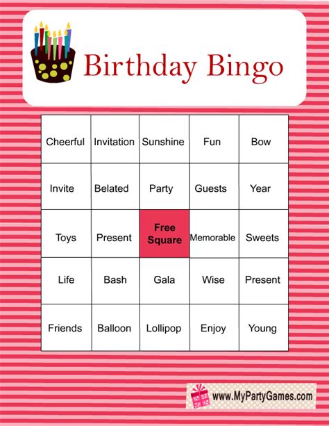 Free Printable Birthday Bingo Game