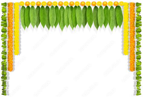 Happy Ugadi Indian Flower Garland With Mango Leaves Stock Vector