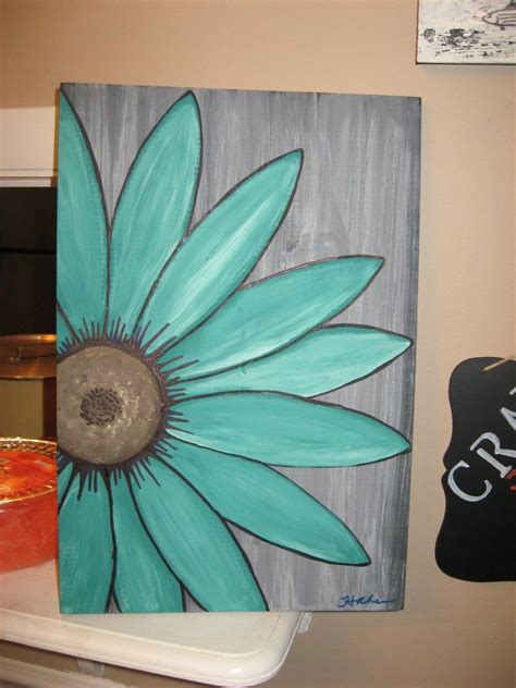 Turquoise Flower Daisy Painting Rustic Flower Wood Flower Wall Etsy
