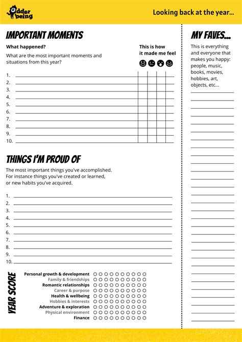 Free Year Reflection Template Odder Being
