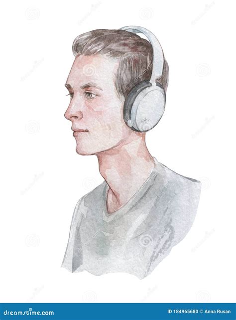 Portrait Of A Young Guy With Headphones Stock Illustration