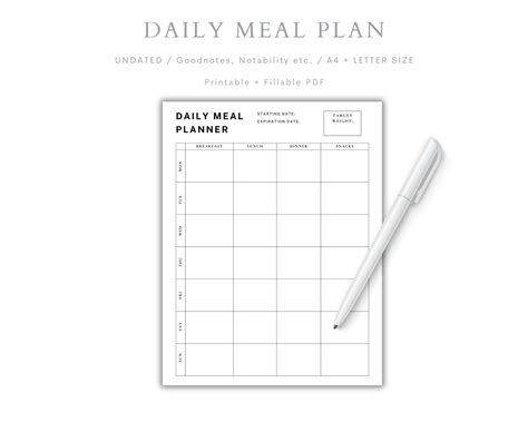 Daily Meal Plan Meal Planning Printable 7 Day Menu Planner Etsy