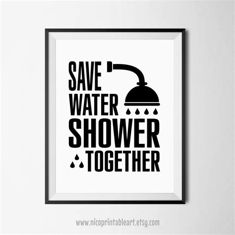 Funny Bathroom Art Save Water Shower Together Bathroom Wall Etsy