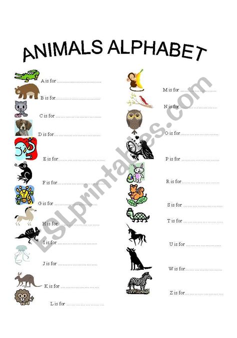 The animals will connect the starting letter sounds with the letters of the alphabet. Animals alphabet - With each letter, one animal. - ESL ...