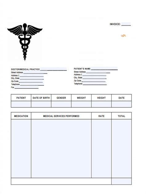 Printable Format Medical Records Invoice Template Free Printable Templates