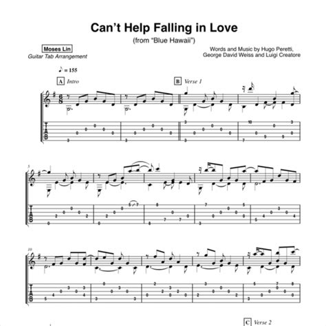 Cant Help Falling In Love Elvis Presley Tabs Moses Lin Music
