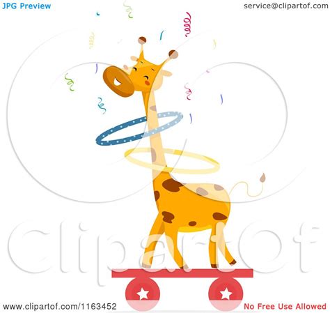 Cartoon Of A Circus Giraffe Hula Hooping On A Balance Board Royalty