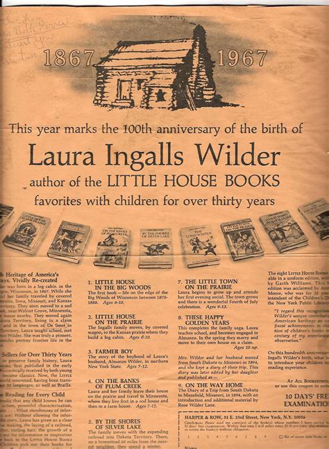 Commemorating Laura Ingalls Wilders 100th Birthday In 1967 I Love