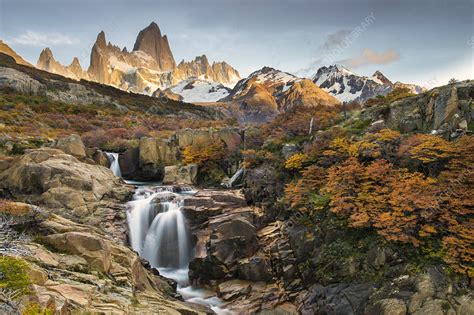 Fitz Roy Massif And Waterfall Argentina Stock Image C0550539