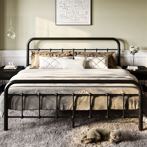 SHA CERLIN Queen Size Metal Platform Bed Frame With Headboard And Footboard Vintage Style