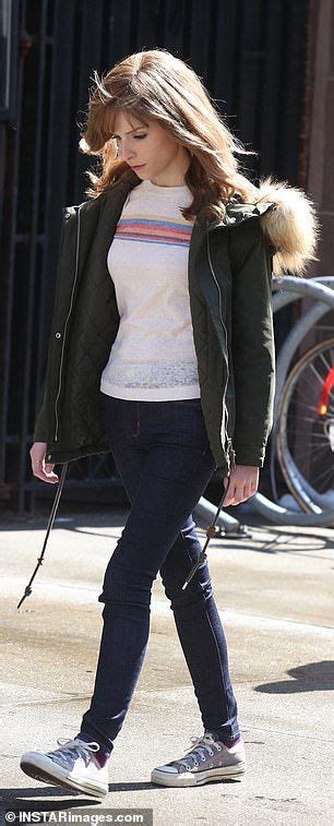 anna kendrick seen filming a new series in new york with pregnant prop anna kendrick dark