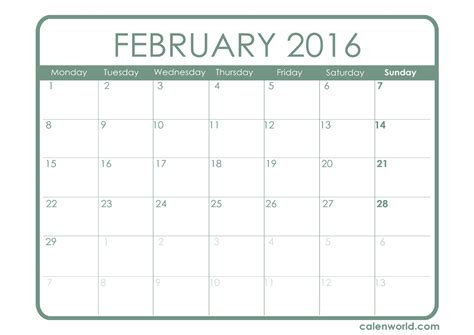 February 2016 Calendar Printable Calendars