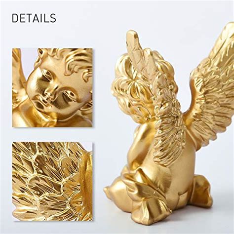 Owmell Set Of 2 Gold Angels Resin Cherubs Statue Figurine Indoor