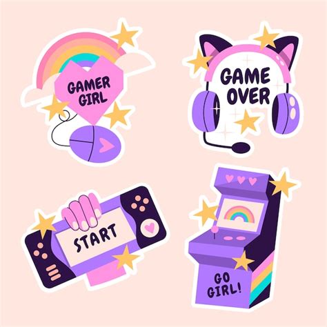 Free Vector Naive Gamer Girl Sticker Collection
