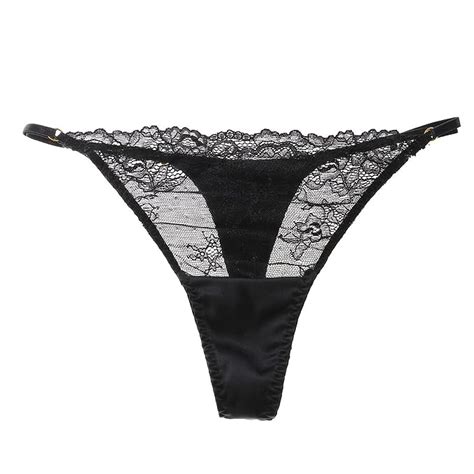 Silriver Womens Silk Lace G String Thong Panty Sexy T Back Underwear With Soft Satin Black