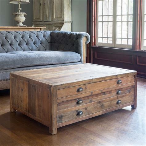 Folsom wood coffee table, desert pine, 58l. Solid Old Pine Map Drawer Coffee Table | Painted Fox Home ...