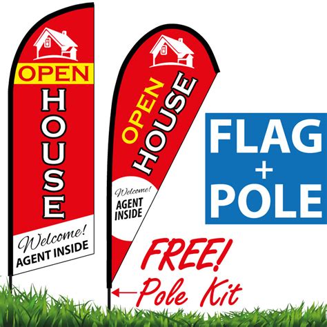 Open House Feather Flag Welcome Agent Inside Red Eyebanner