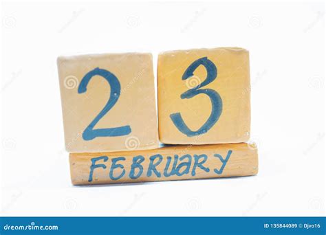 February 23rd Day 23 Of Month Handmade Wood Calendar Isolated On