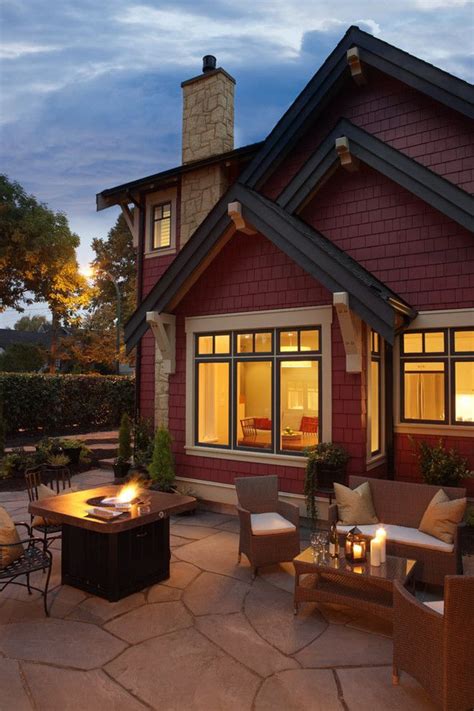 If you are staying in your home for several years, choose exterior paint color schemes that make you happy and create a flow to the interior. Chimneys near the roof ridge. #ventilation #3gables #red # ...