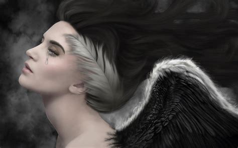 Angel Cry Tears Sadness Wings Longhair Fantasy Wallpapers Hd
