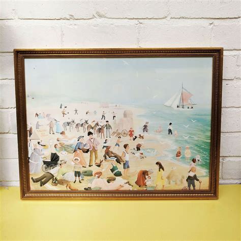 Vintage Seaside Framed Art Summer Beach Scene Large Print With Gold
