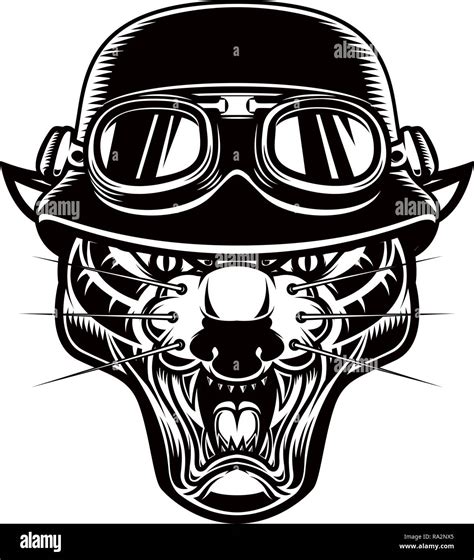 Illustration Of Pantera Head In Biker Helmet Design Element For Logo