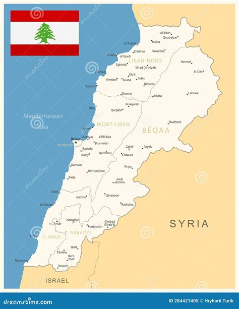Lebanon Detailed Map With Administrative Divisions And Country Flag