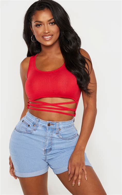 Shape Red Jersey Extreme Cut Out Crop Top Prettylittlething Usa