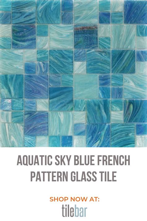 Aquatic Sky Blue French Pattern Glass Polished Mosaic Tile Pattern