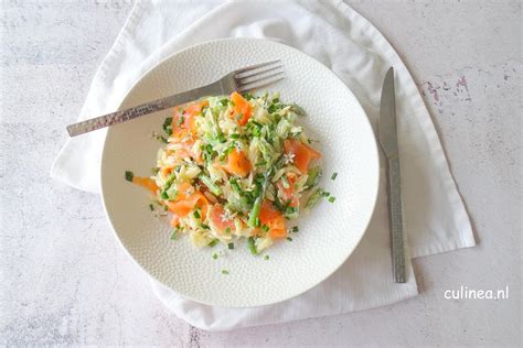 Orzo Salade Met Gerookte Zalm En Aspergetips Culinea Nl