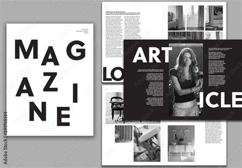 Black And White Magazine Layout With Bold Typography Plantilla De Stock