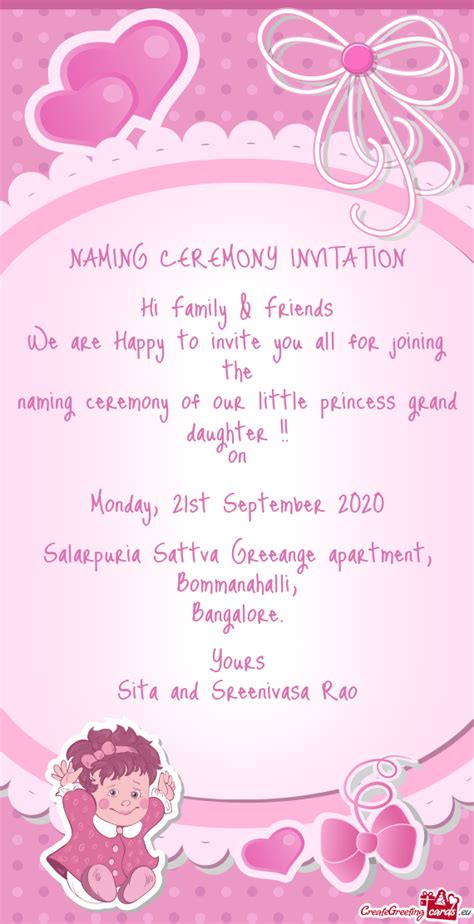 Naming Ceremony Of Our Little Princess Grand Daughter Free Cards