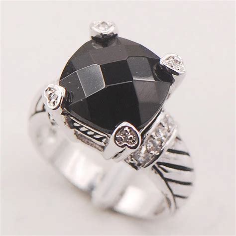 Black Onyx Women 925 Sterling Silver Ring F715 Size 6 7 8 9 10 In Rings