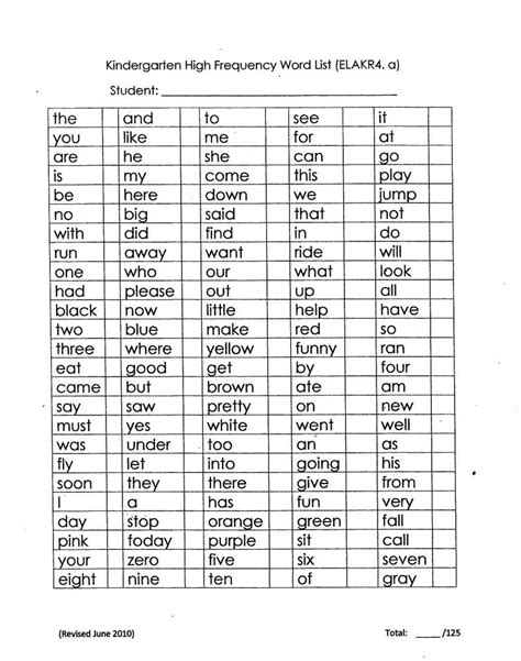 Kindergarten Sight Word List Printable That Are Challenger