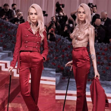 Met Gala 2022 Cara Delevingne Goes Topless On Red Carpet Covers Her