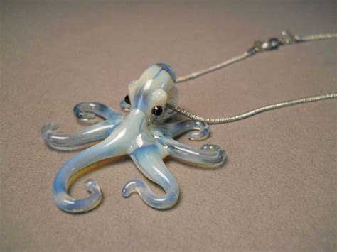 Blue Pearl Octopus Pendant Necklace Glass Pendant Necklace Octopus