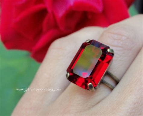 Reserved Item Siam Swarovski Crystal Rectangle Ring Ruby Red Etsy