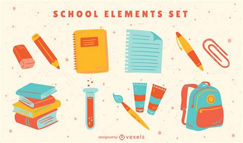 Descarga Vector De Conjunto De Elementos De útiles Escolares Planos