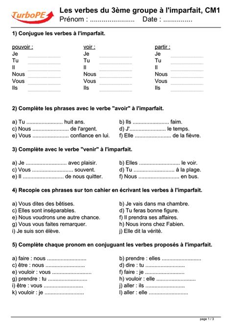 L'imparfait est un temps que l'on utilise pour les terminaisons de l'imparfait sont identiques indépendamment des groupes des verbes. Les verbes du 3ème groupe à l`imparfait, CM1