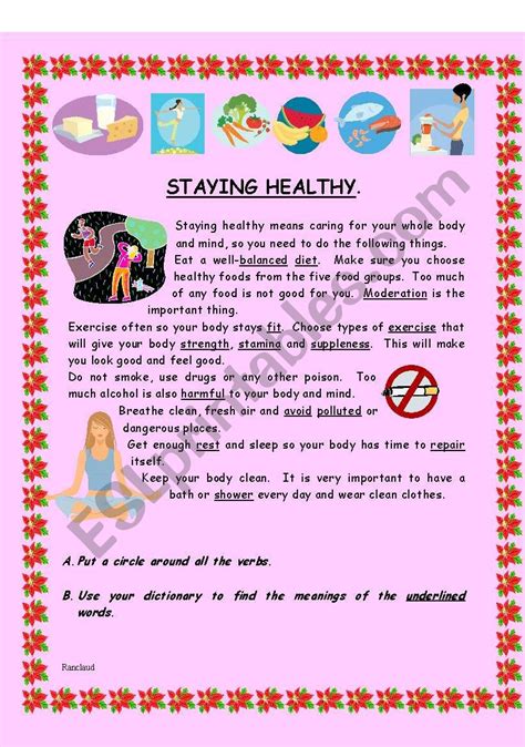 Staying Healthy 3 Pages Grammar Sentence Structure