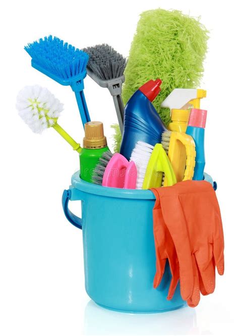 Cleaning Supplies In Bucket Stock Photo Image Of Cleanse Isolated