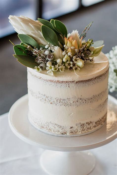 Semi Naked Single Tier Rustic Wedding Cake With Australian Native Flowers Bless Photography