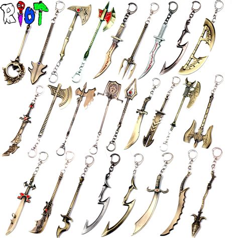 25 types Hero alliance keychain League of Legends weapons model key