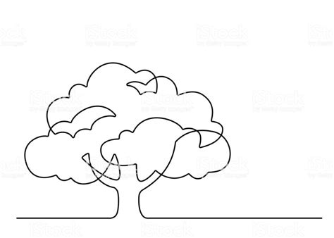 Continuous Line Drawing Of Tree On White Background Vector