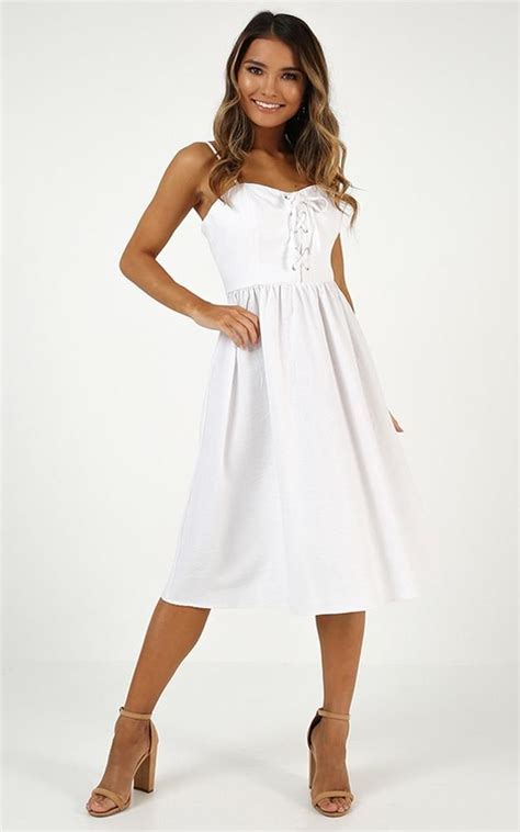 Keep You Happy Dress In White Linen Look Produced By Showpo Happy