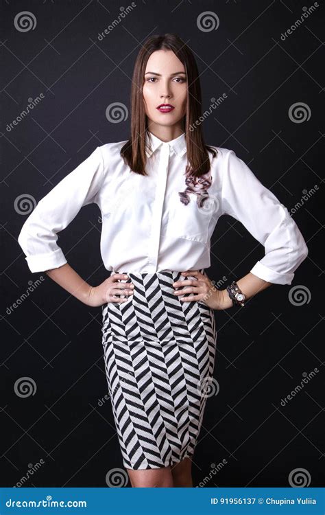 beautiful woman glamor model business office fashion clothes wear casual style stock image